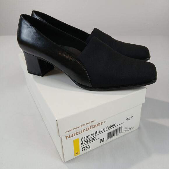 Naturalizer Shoes - Naturalizer Shoes Womens 8.5 Parmel Black Fabric 875N02 Block Heels Loafer
